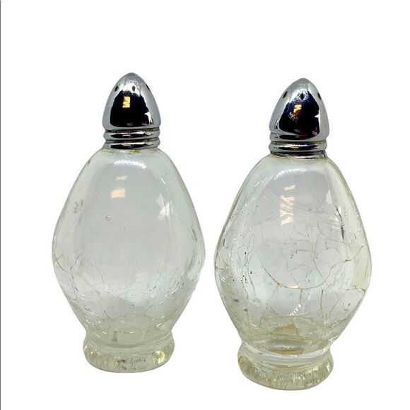 Vintage Crackle Glass I.W. Rice & Co. Salt & Pepper Set- Made In Japan - Picture 6 of 6